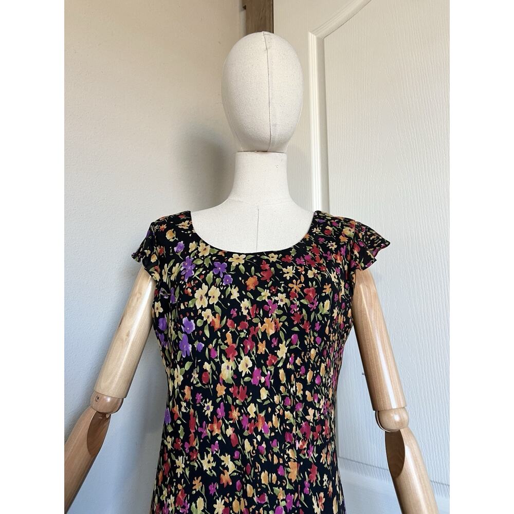 Talbots Size 12 Pure Silk Dress Womens Black Floral Feminine Vintage Y2K - Picture 4 of 16